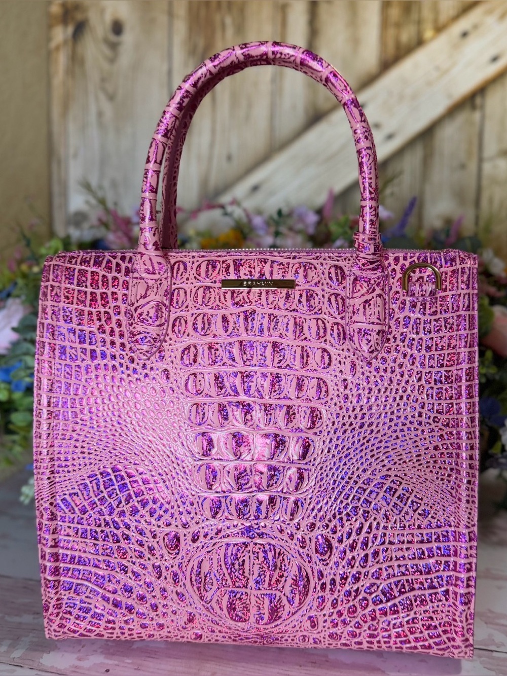 NWT Brahmin Caroline Empower Melbourne Leather Pink Purple sparkle FIRM $ 2 EYES - Picture 7 of 16